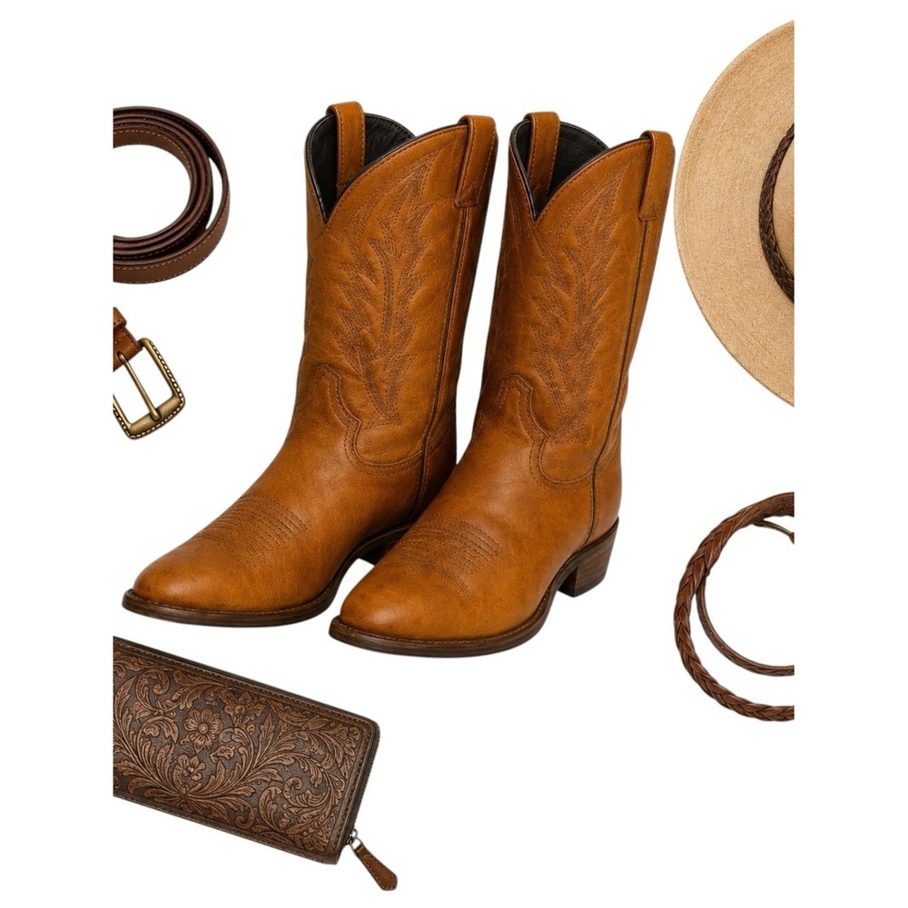 Texas Leather Manufacturing Vintage Caramel Cowboy Boots Mens Size 9 Western US